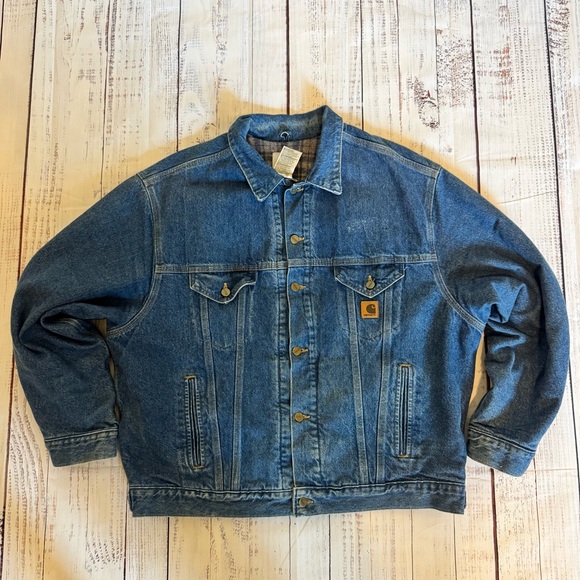 Vintage Carhartt J11DST Denim Blanket Lined Trucker Blue Jean